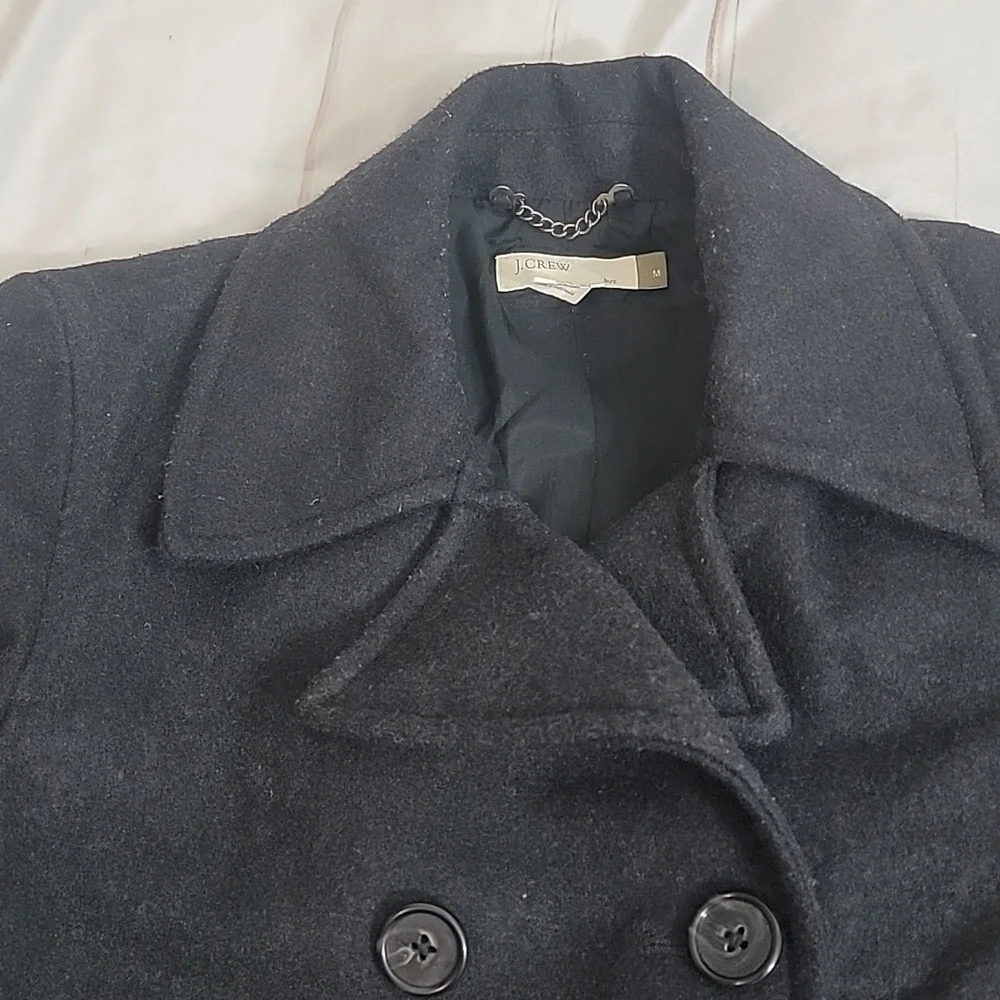 J CREW Womens Black Wool Pea Coat Jacket Double Breasted Lined Medium Pea Coat - Picture 3 of 7